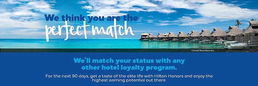 希尔顿荣誉客会会员Status Match/Challenge，金卡挑战90天4个stay，钻石卡挑战90天8个stay