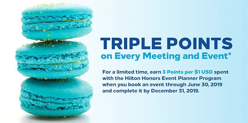 Hilton希尔顿优惠活动：预订会议活动享3倍积分奖励（2019-8-31前）