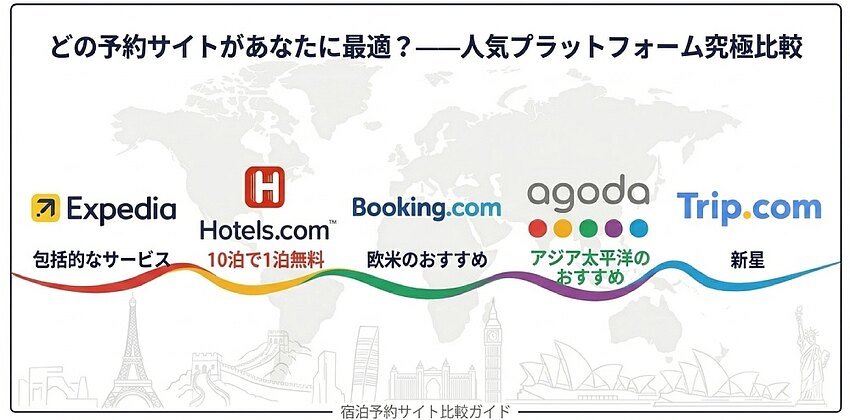 徹底比較!Agoda、Booking.com、Trip.com、Expedia、Hotels.com の違いと賢い使い分け方 徹底比較!Agoda、Booking.com、Trip.com、Expedia、Hotels.com の違いと賢い使い分け方